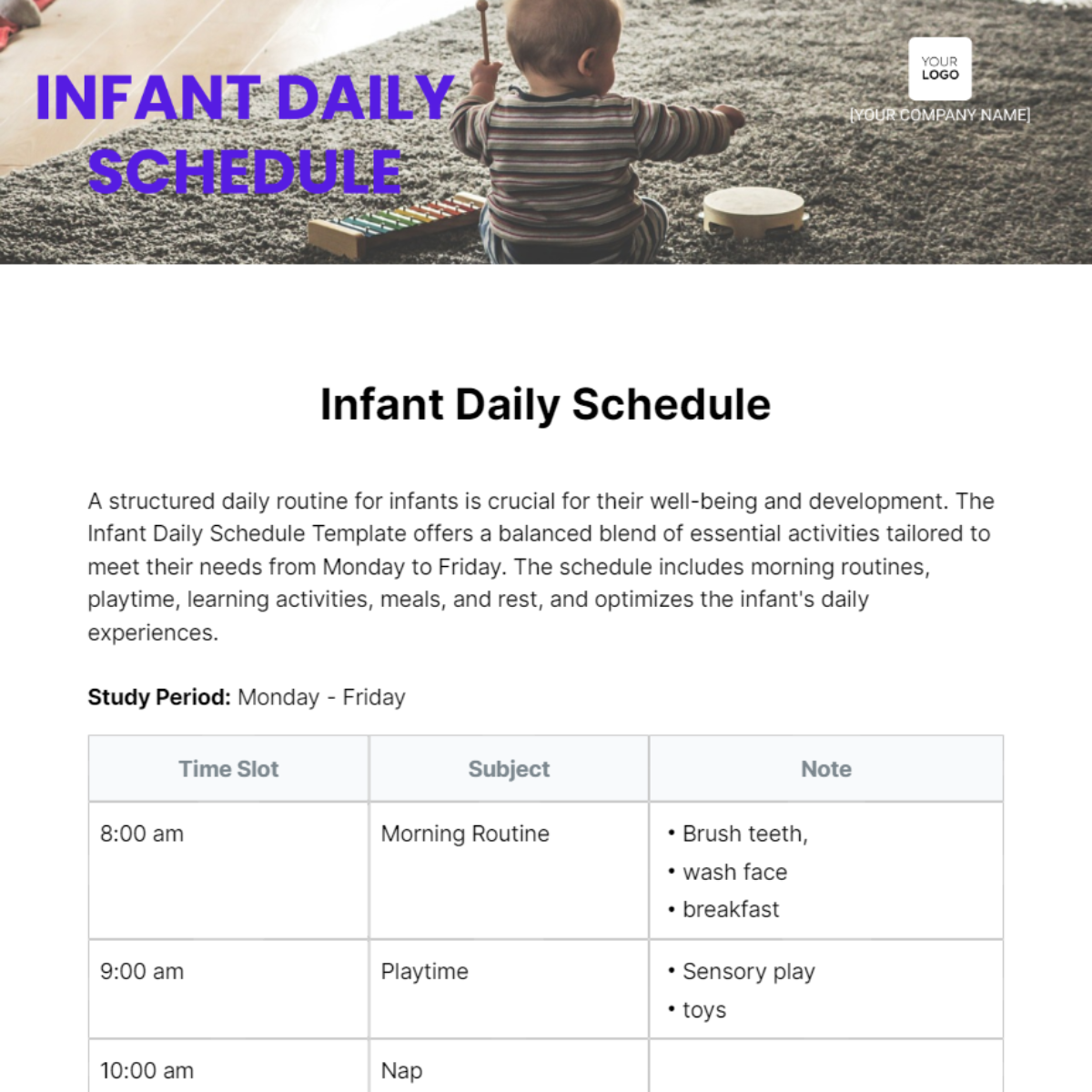 Infant Daily Schedule Template - Edit Online & Download