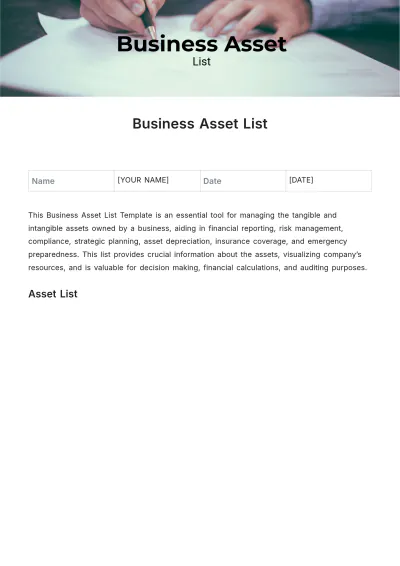 Free Business Asset List Template to Edit Online