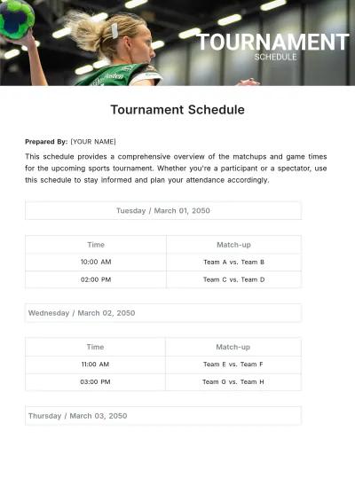 Free Tournament Schedule Template to Edit Online