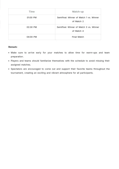 Free Tournament Schedule Template to Edit Online