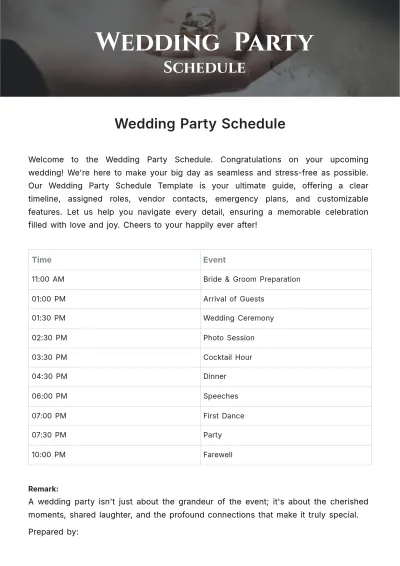 Free Wedding Party Schedule Template to Edit Online