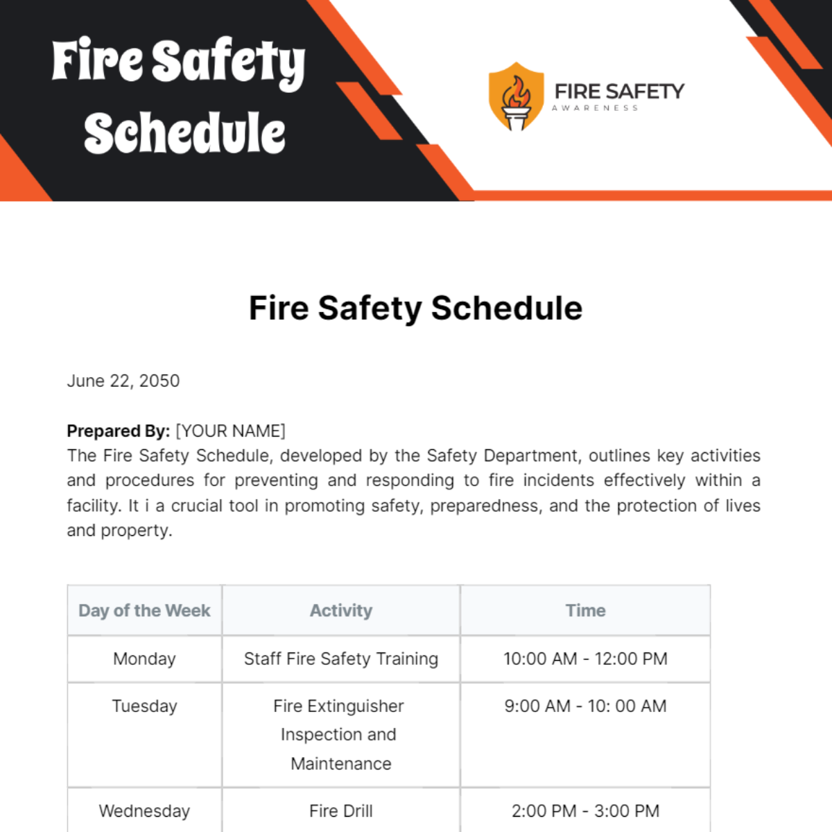 Fire Safety Schedule Template - Edit Online & Download