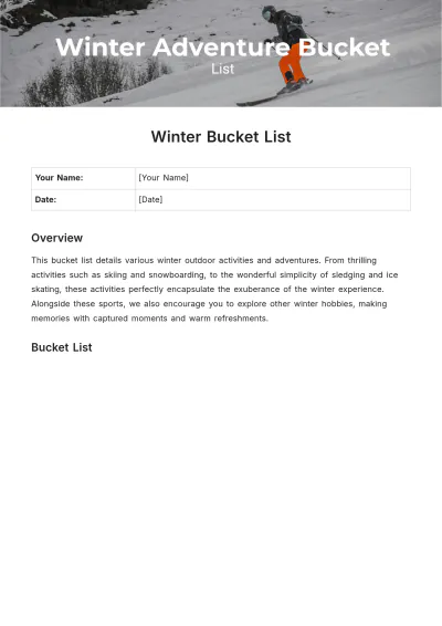 Free Winter Bucket List Template to Edit Online