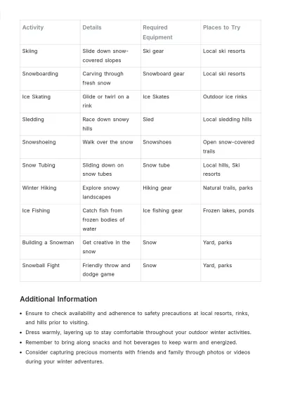 Free Winter Bucket List Template to Edit Online