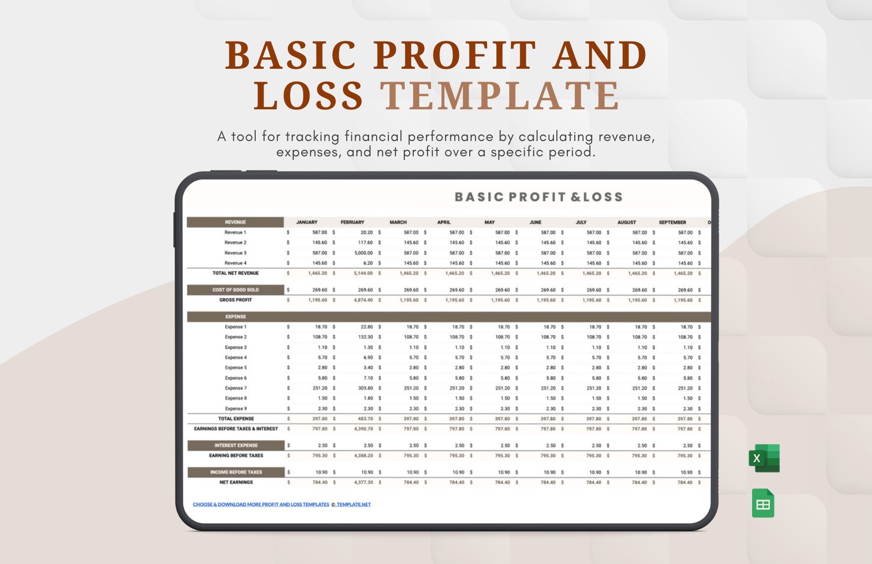 Free Basic Profit and Loss Template in Excel, Google Sheets