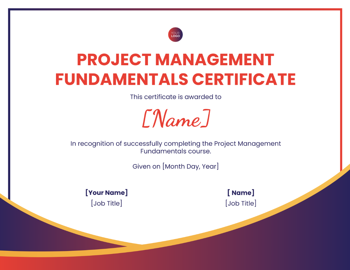 Project Management Fundamentals Certificate Template