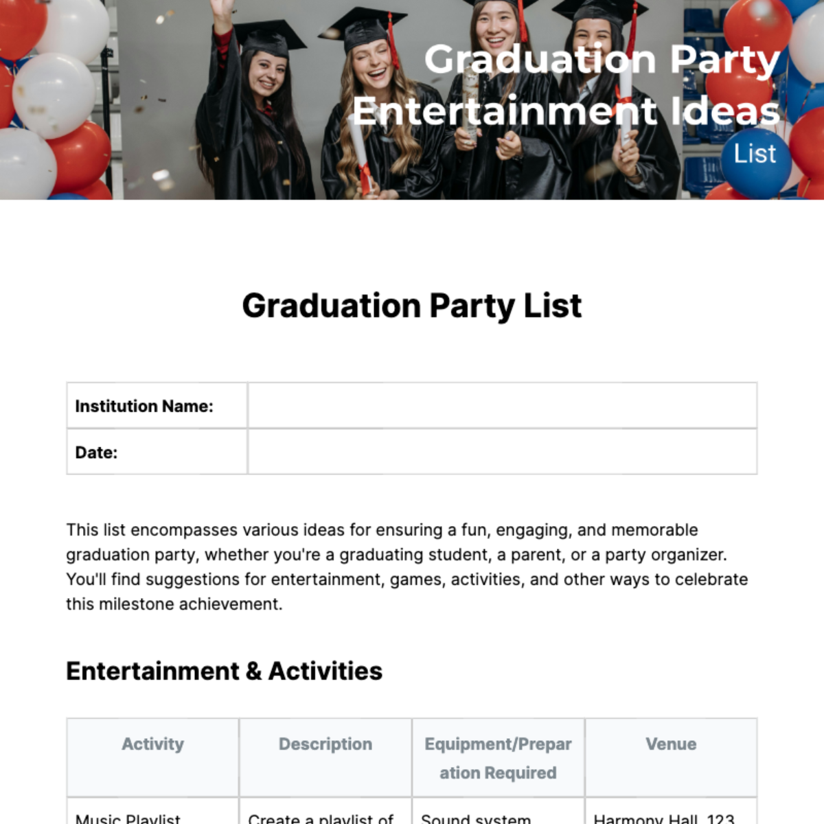 Graduation Party List Template - Edit Online & Download