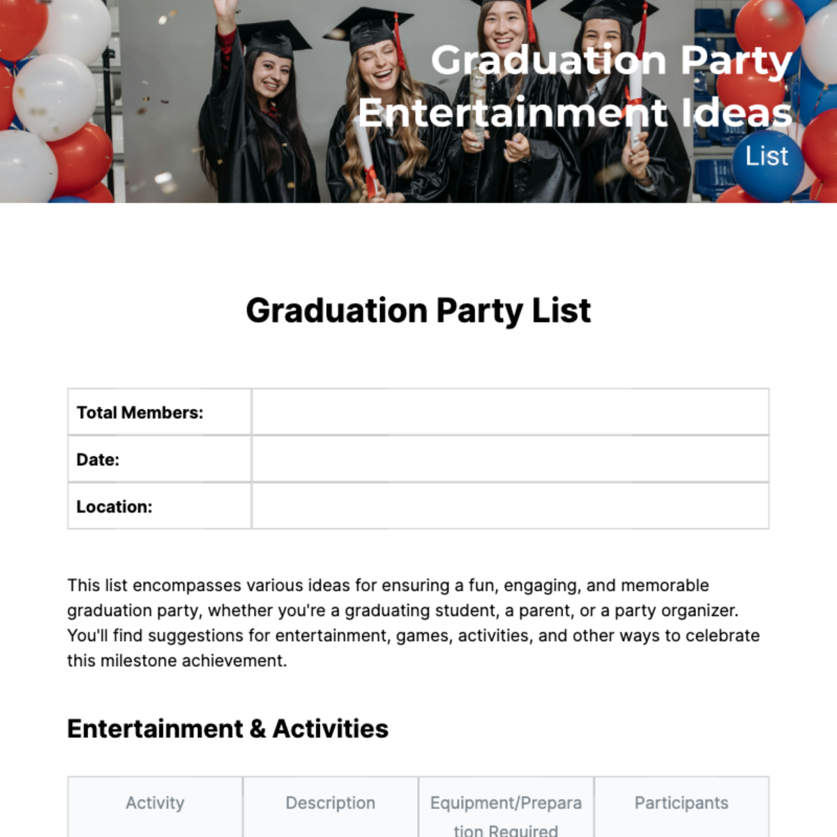 Graduation Party List Template