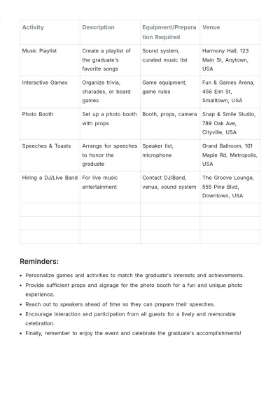 Free Graduation Party List Template to Edit Online