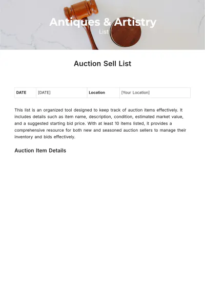 Free Auction Sell List Template to Edit Online
