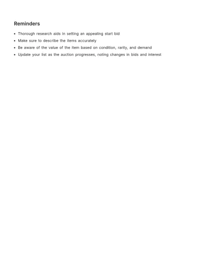 Free Auction Sell List Template to Edit Online