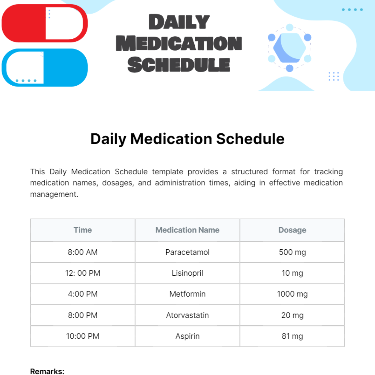 Daily Medication Schedule Template