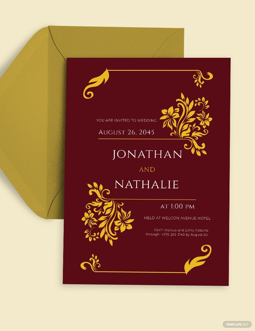 Free Maroon and Gold Wedding Invitation Template