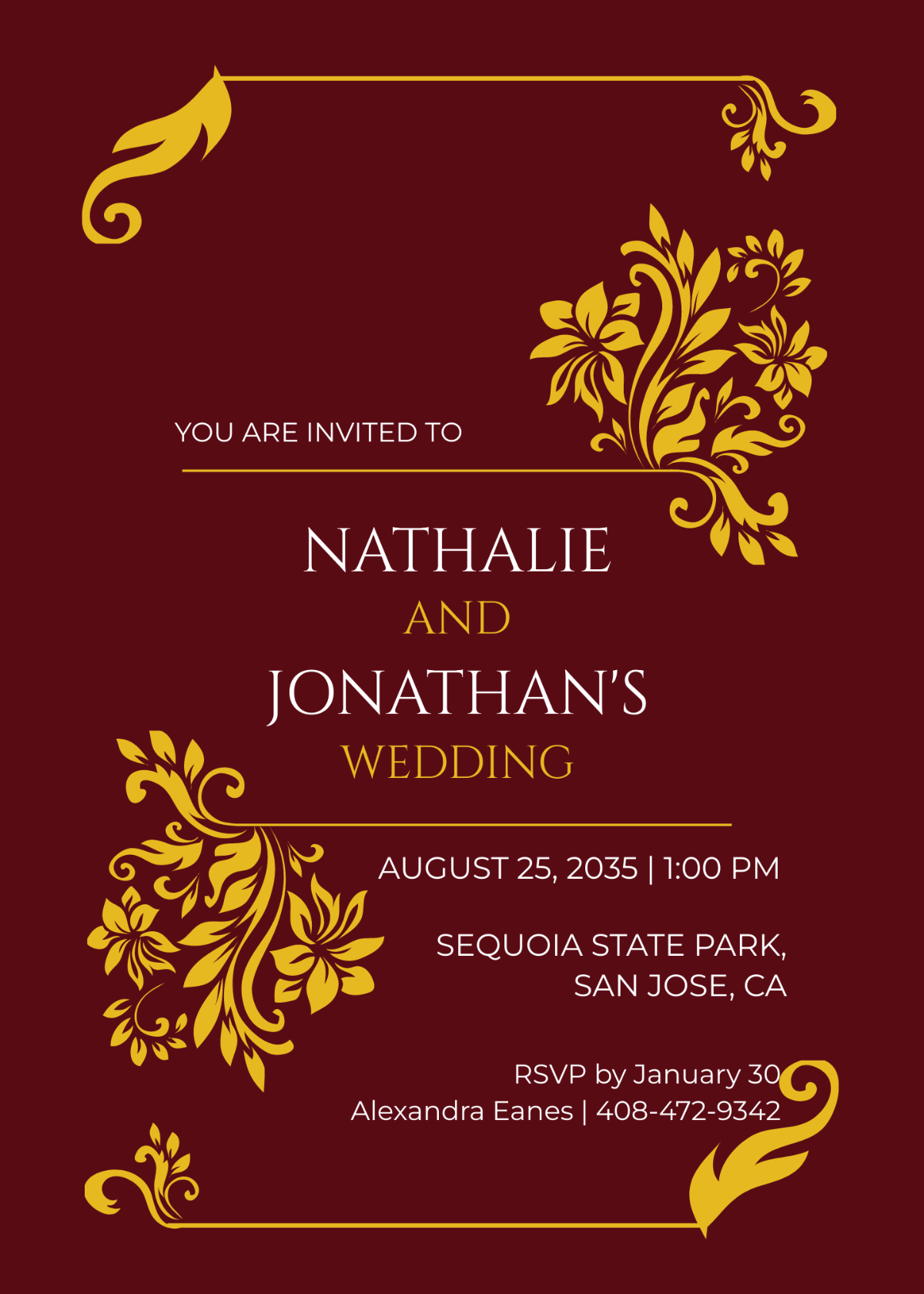 Maroon and Gold Wedding Invitation Template