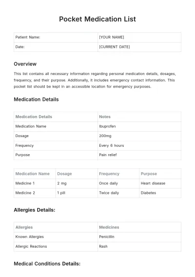 Free Pocket Medication List Template to Edit Online