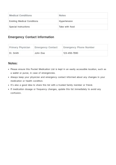Free Pocket Medication List Template to Edit Online