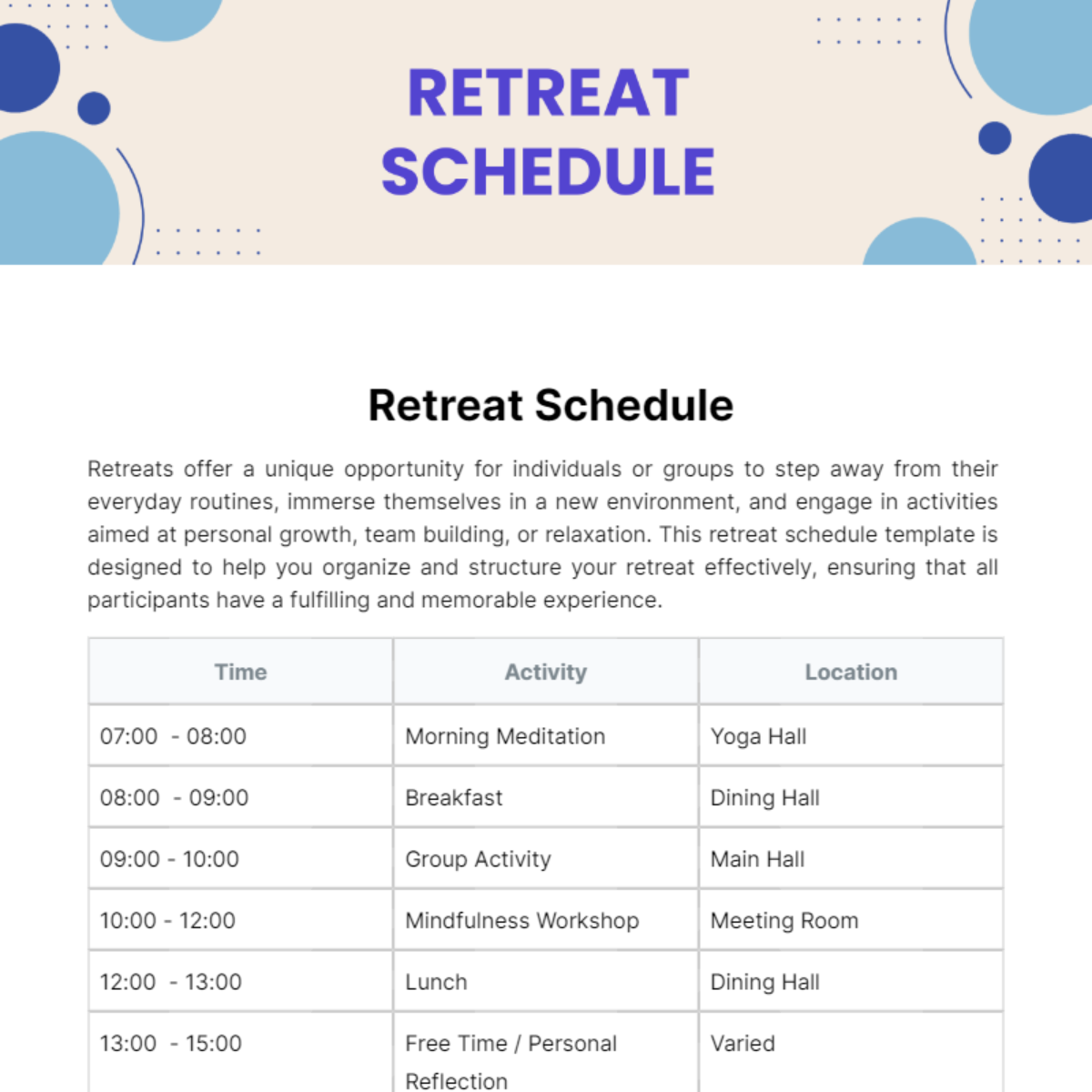 Retreat Schedule Template