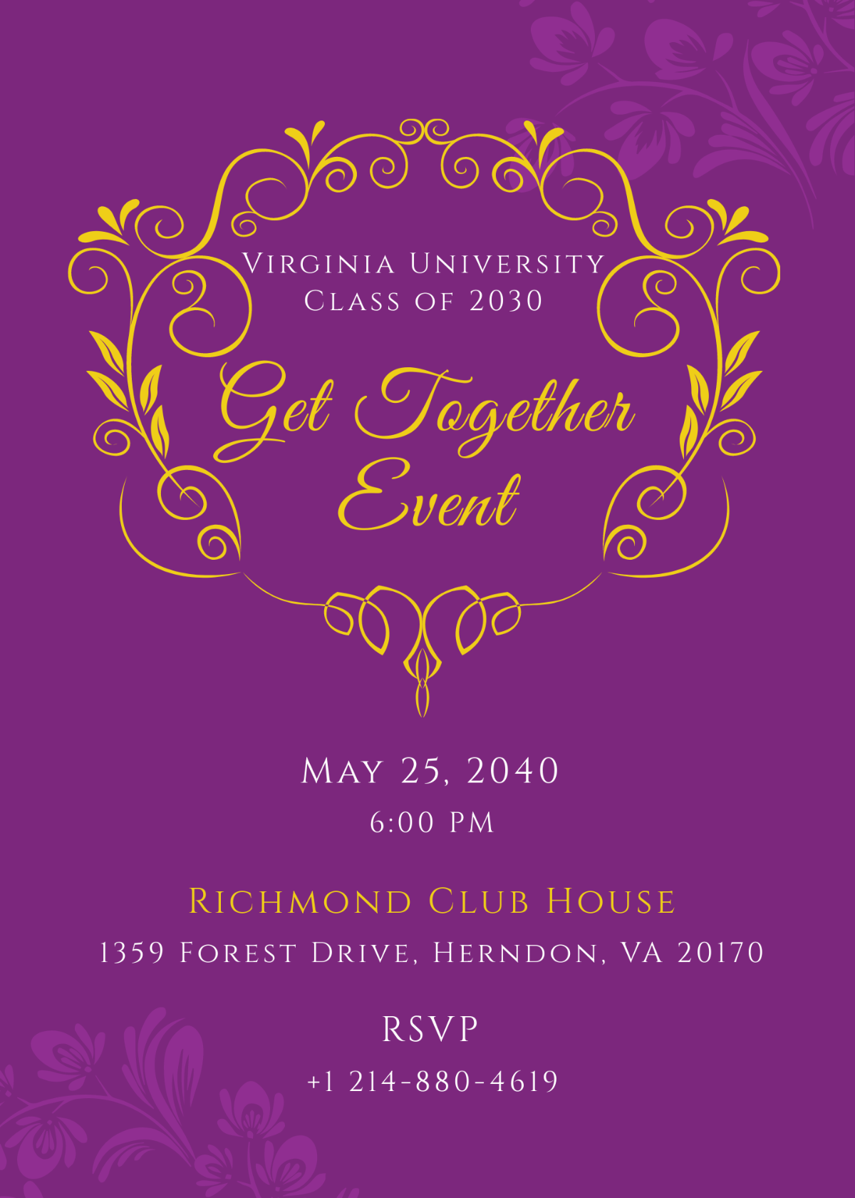 Free Purple Gold Get Together Invitation Template