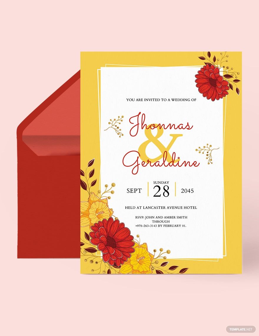 Free Red Gold Wedding Invitation Template