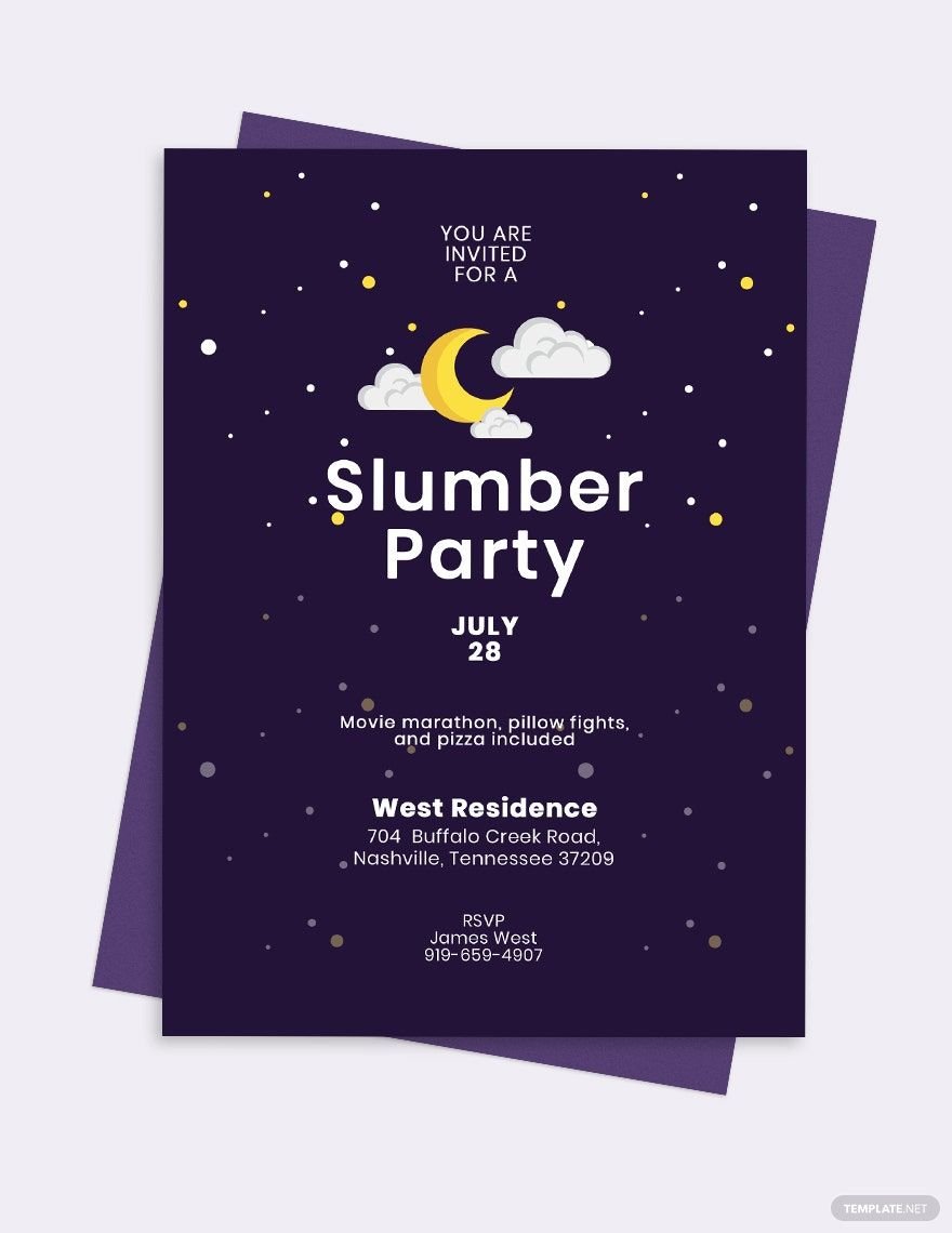 Printable Slumber Party Invitation Template in Word, Illustrator, PSD, Apple Pages, Publisher, Outlook