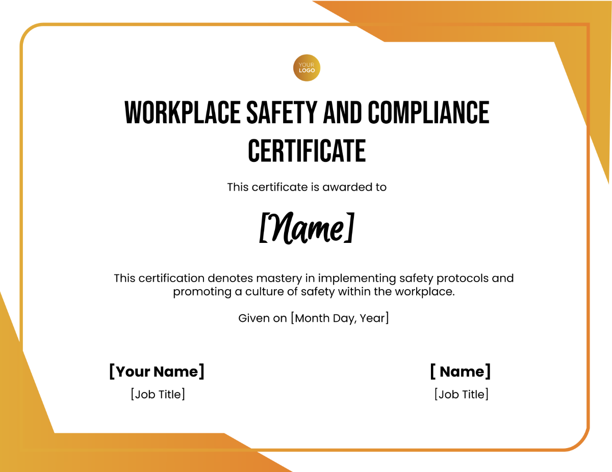 Workplace Safety and Compliance Certificate Template