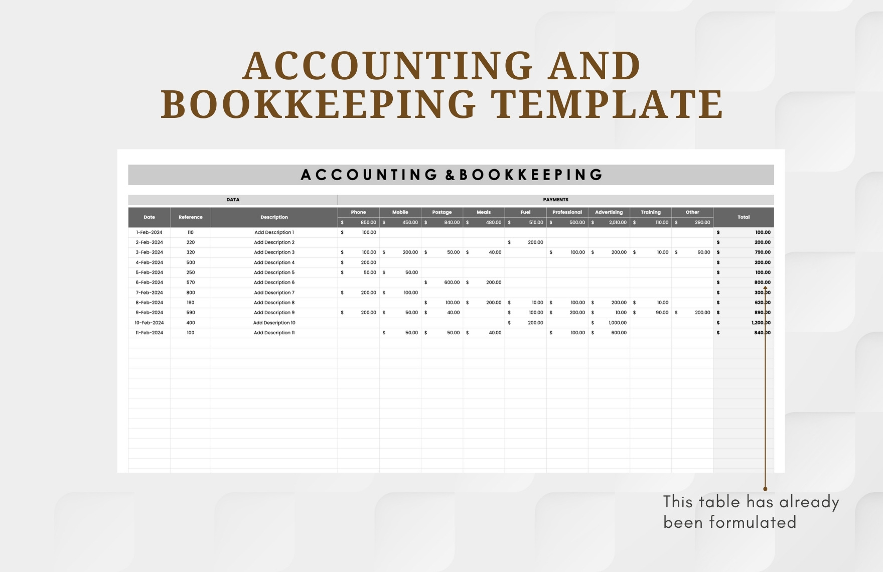 Accounting and Bookkeeping Template