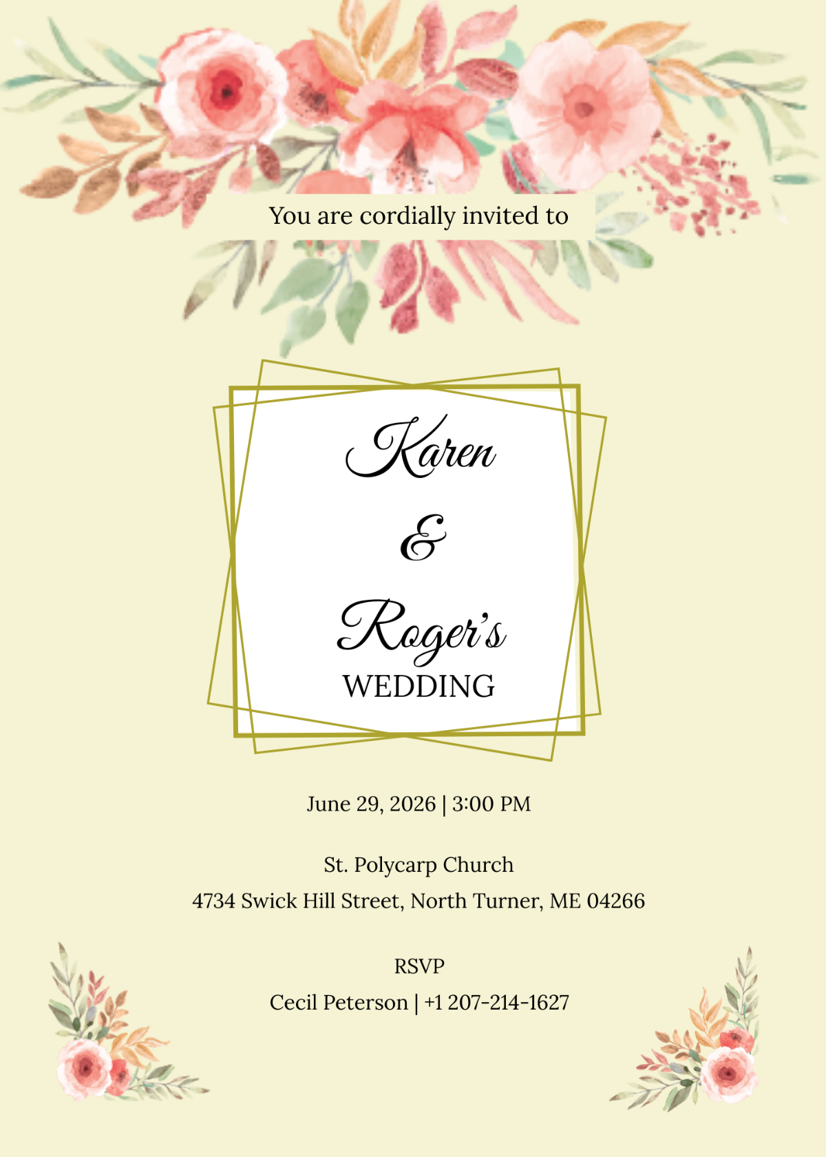 Summer Floral Wedding Invitation Template