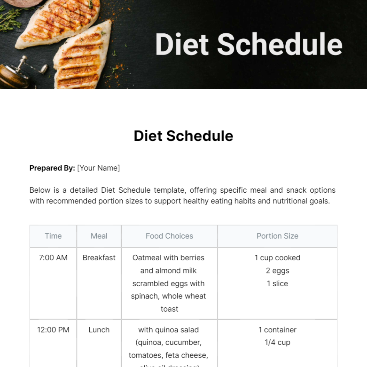 Diet Schedule Template - Edit Online & Download