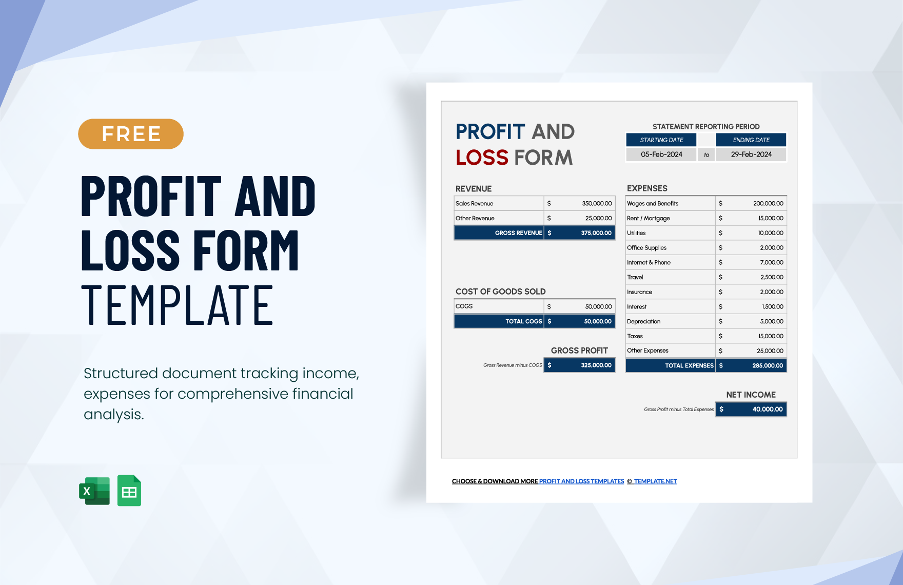 Profit and Loss Form Template