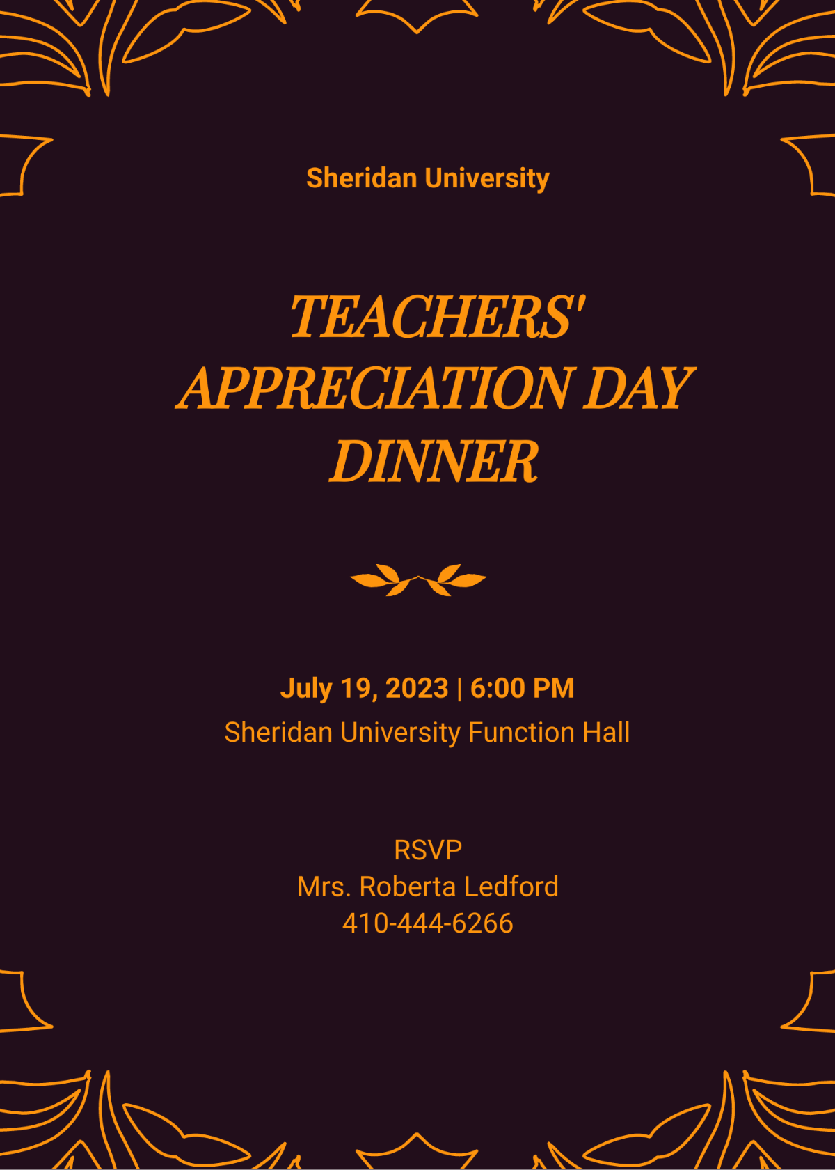Teacher Appreciation Dinner Invitation