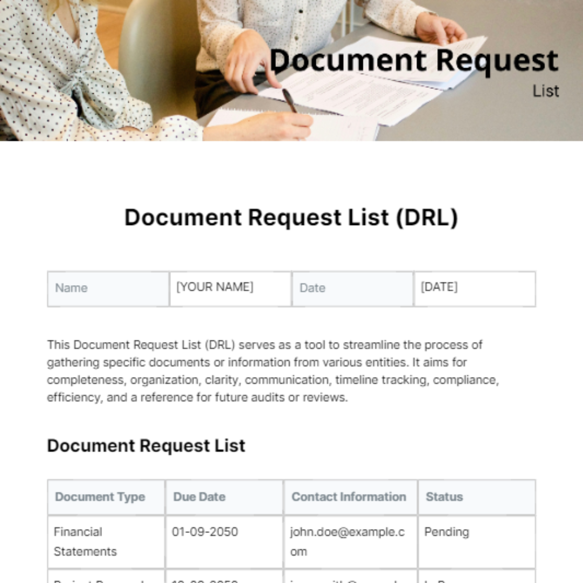 Document Request List Template