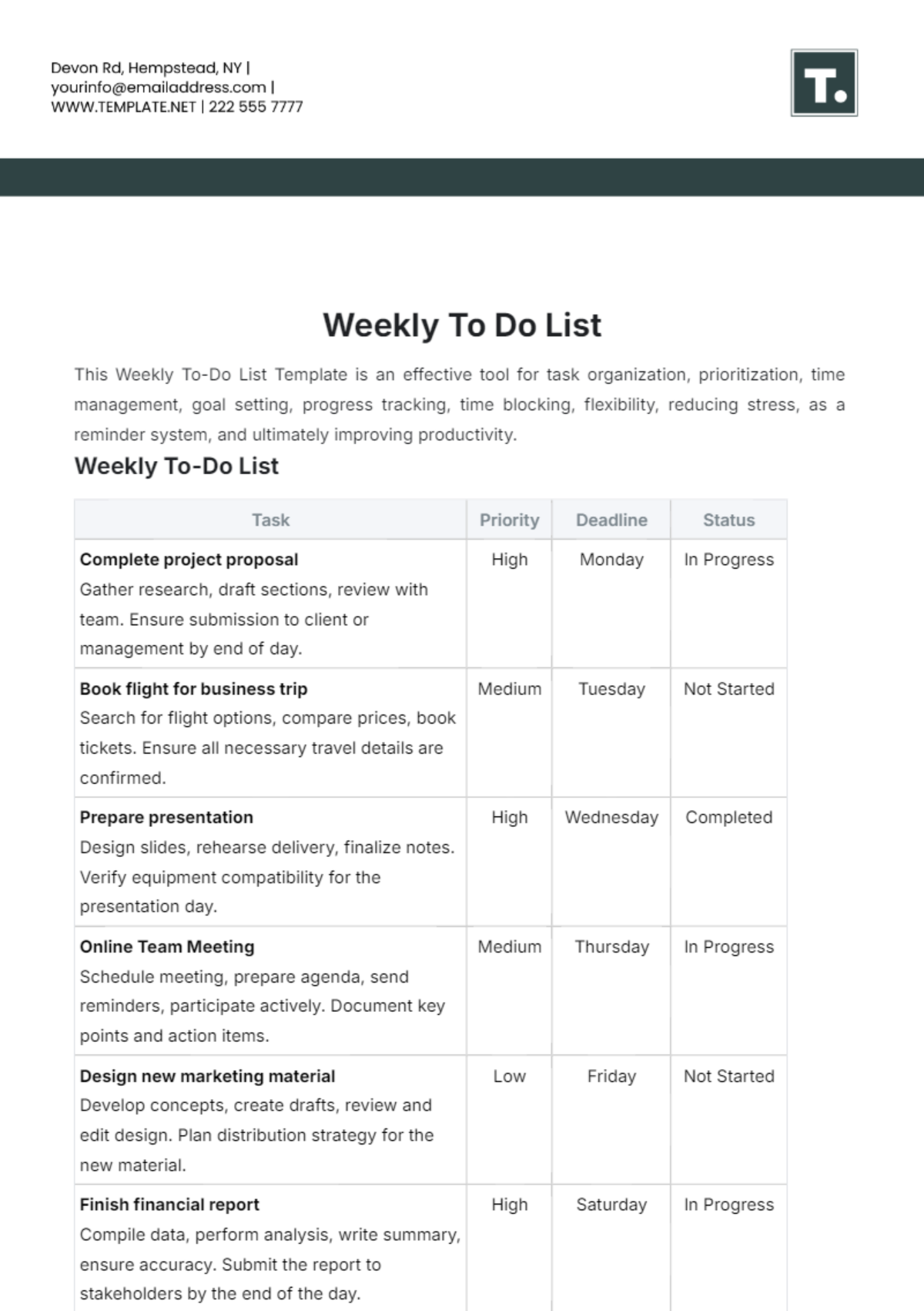 Weekly To Do List Template