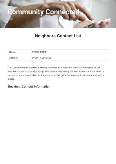 Free Neighbors Contact List Template to Edit Online