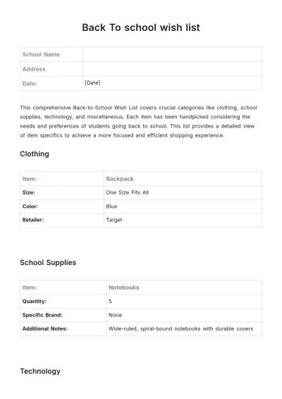 Free Back Of School Wish List Template to Edit Online