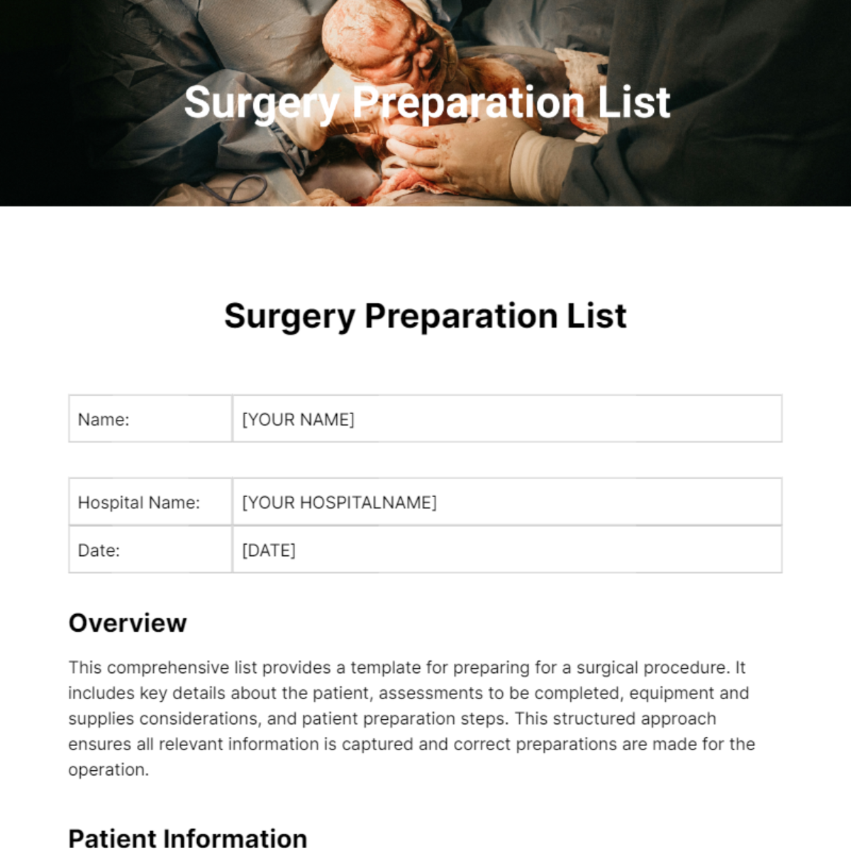 Surgery List Template
