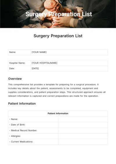 Free Surgery List Template to Edit Online