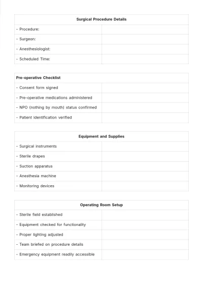 Free Surgery List Template to Edit Online