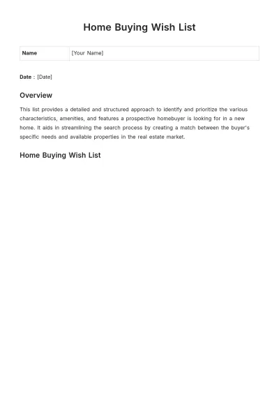 Free Home Buying Wish List Template to Edit Online