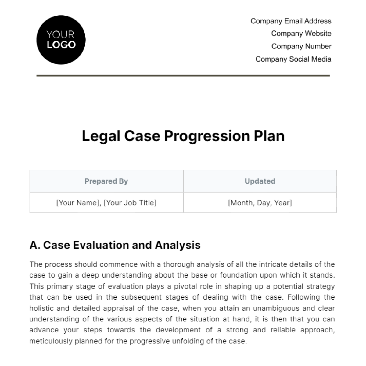 Free Legal Case Progression Plan Template