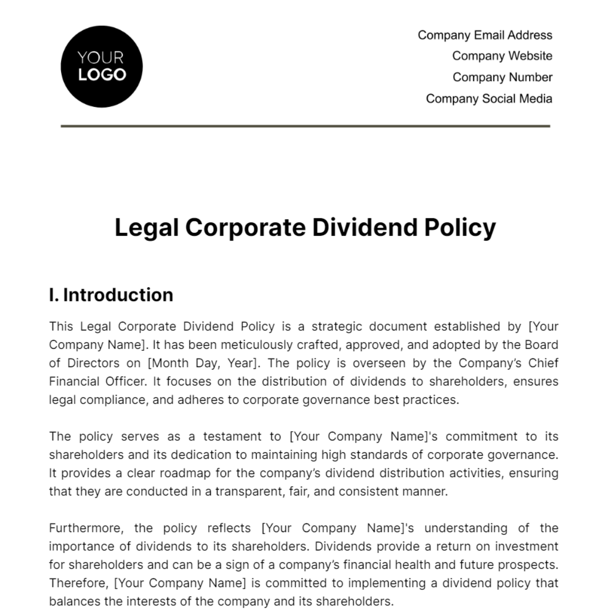 Free Legal Corporate Dividend Policy Template