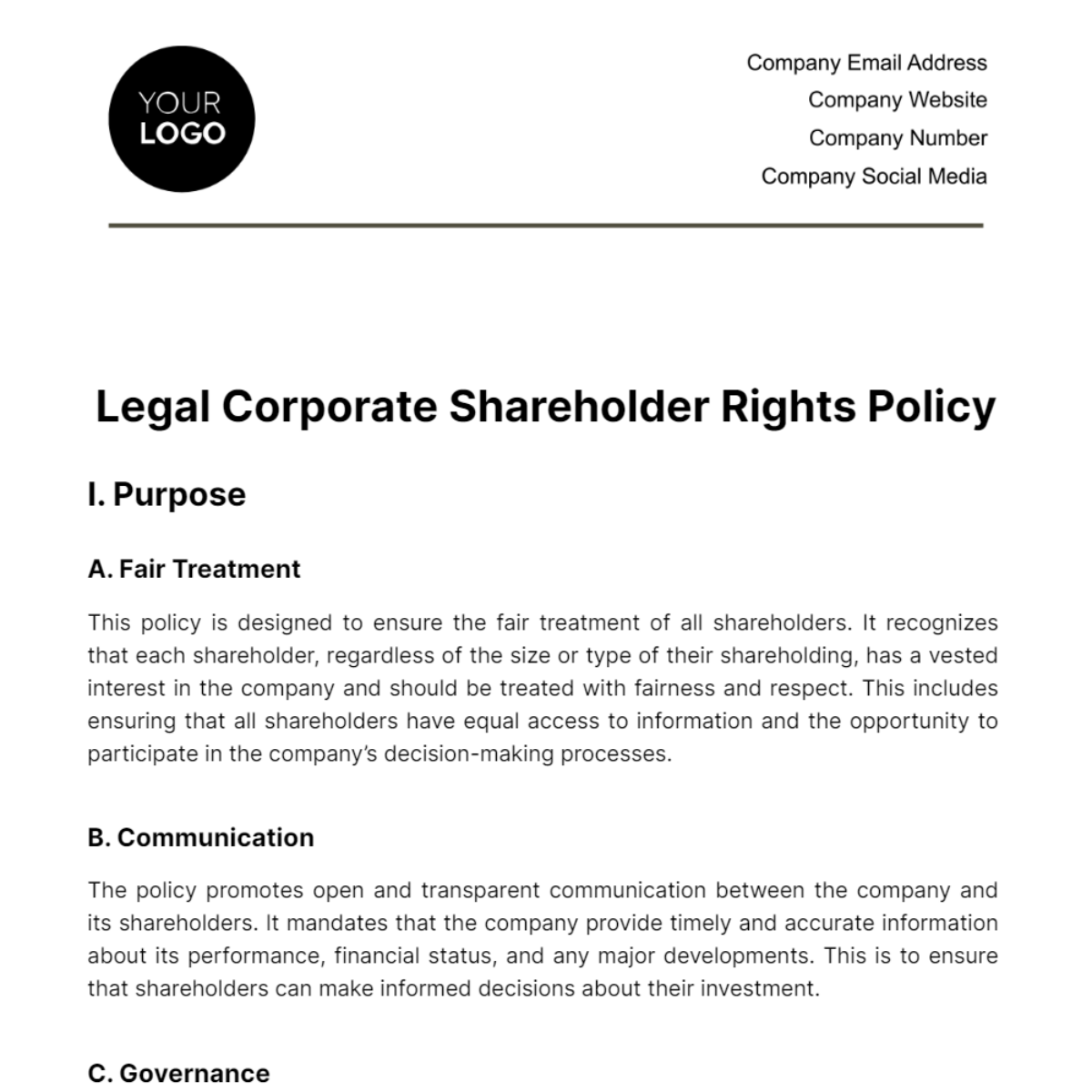 Free Legal Corporate Shareholder Rights Policy Template