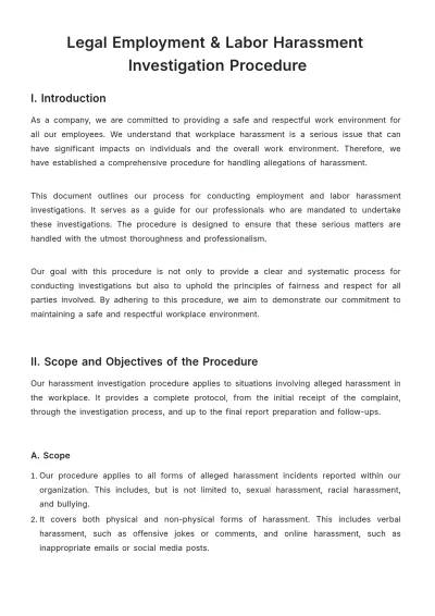 Free Legal Employment & Labor Harassment Investigation Procedure Template to Edit Online