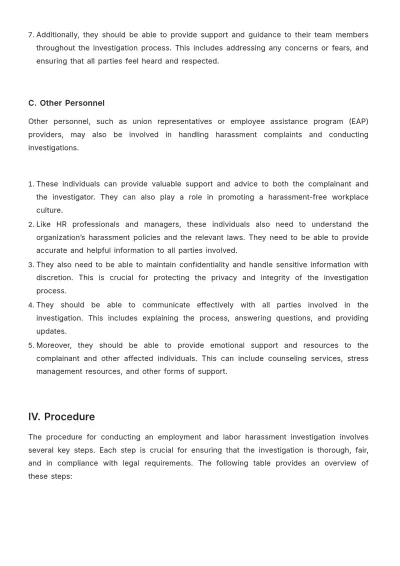 Free Legal Employment & Labor Harassment Investigation Procedure Template to Edit Online