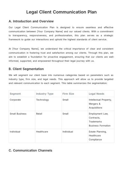 Free Legal Client Communication Plan Template to Edit Online