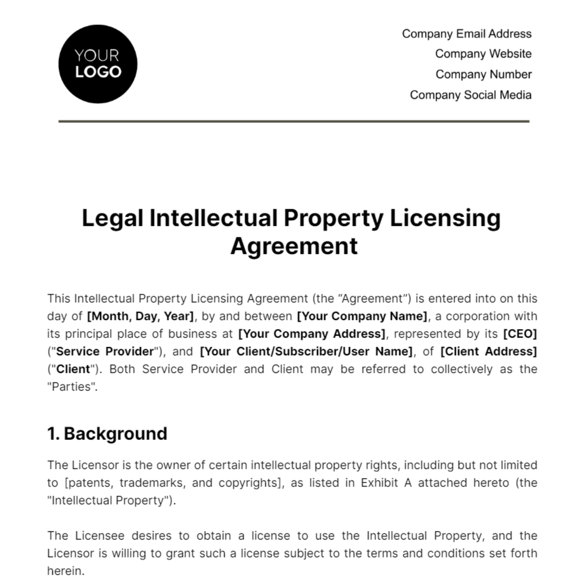 Free Legal Intellectual Property Licensing Agreement Template