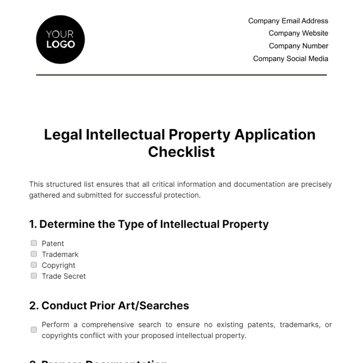 Legal Intellectual Property Application Checklist Template
