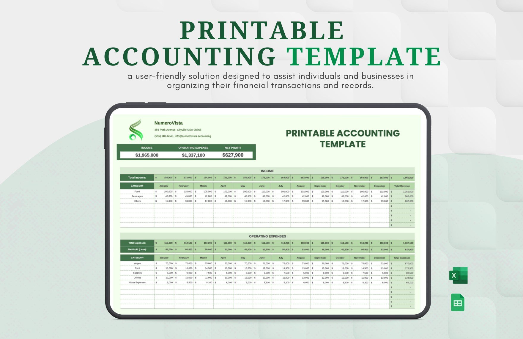Free Printable Accounting Template in Excel, Google Sheets