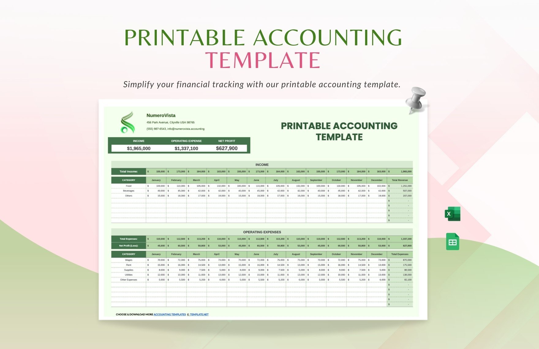 Free Printable Accounting Template in Excel, Google Sheets