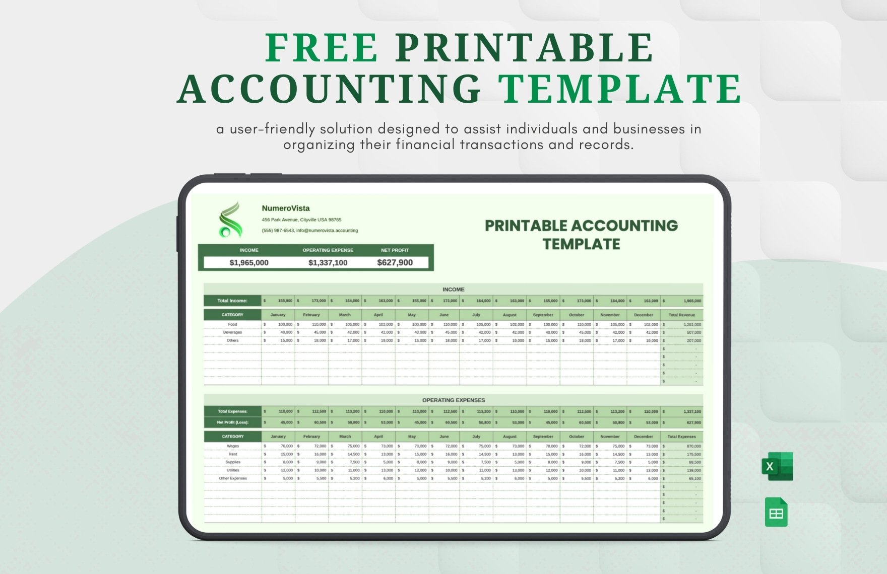 Printable Accounting Template