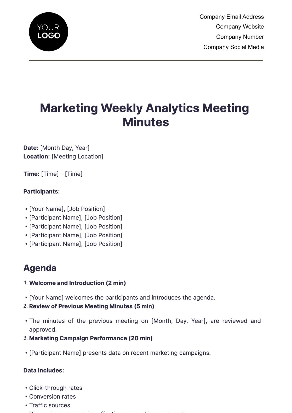 Marketing Weekly Analytics Meeting Minute Template - Edit Online & Download